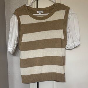 Current Air Tan and White Striped Blouse